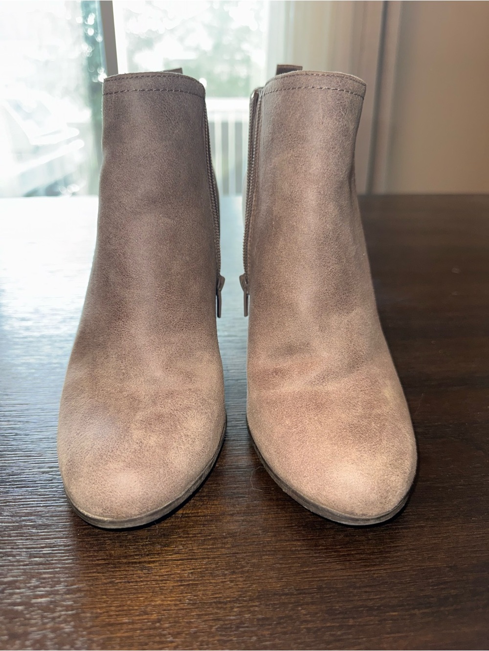 Fergalicious Taupe Suede Ankle Booties